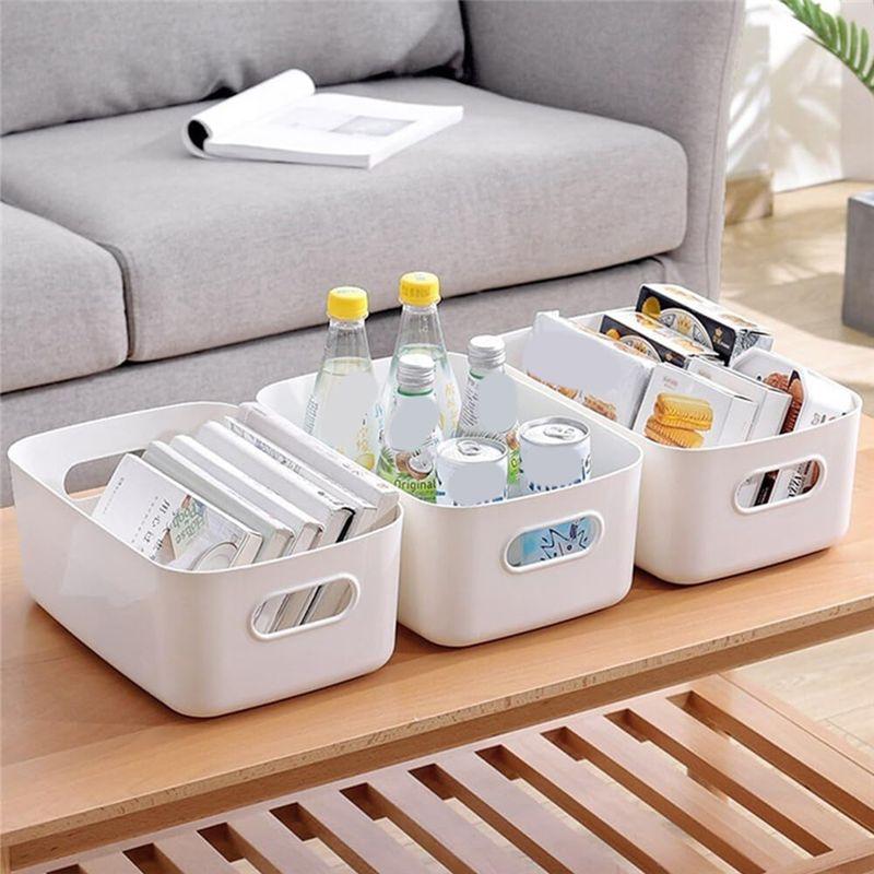 J1UL1N Plastic Storage Box Office, Home, Kitchen, Neat Organizer White Plastic Studio Storage Basket