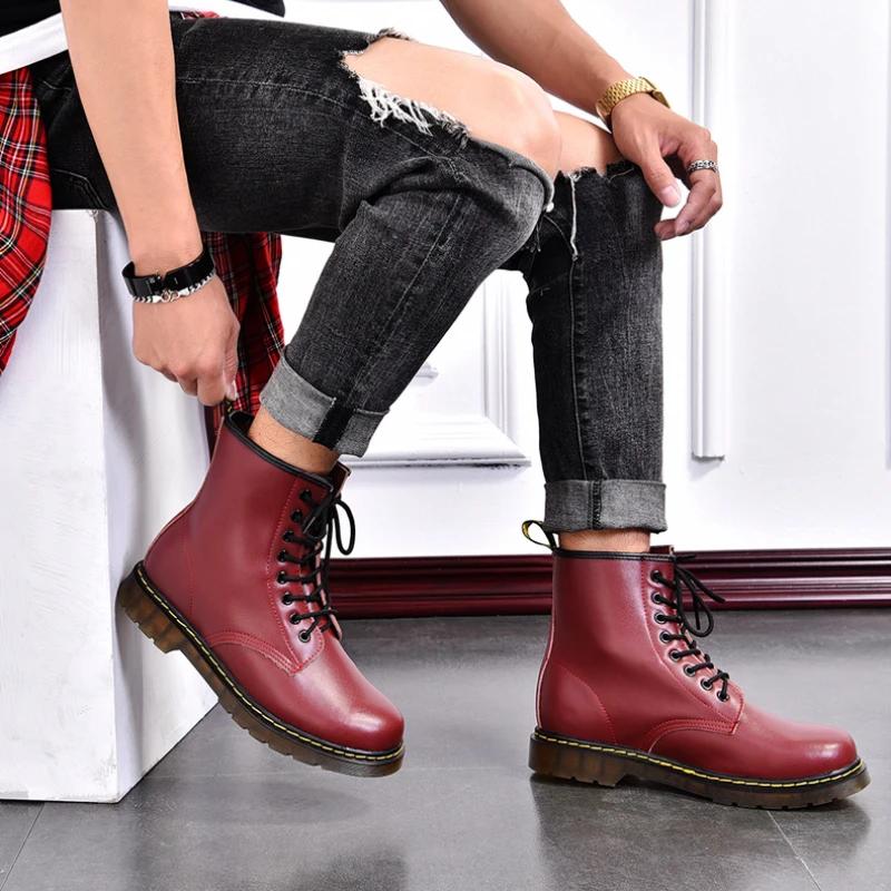 Genuine Leather Boots for Women  Ankle Boots Hight Trendy Quality Men Leather Boots Thick Sole Motorcycle Shoes  New