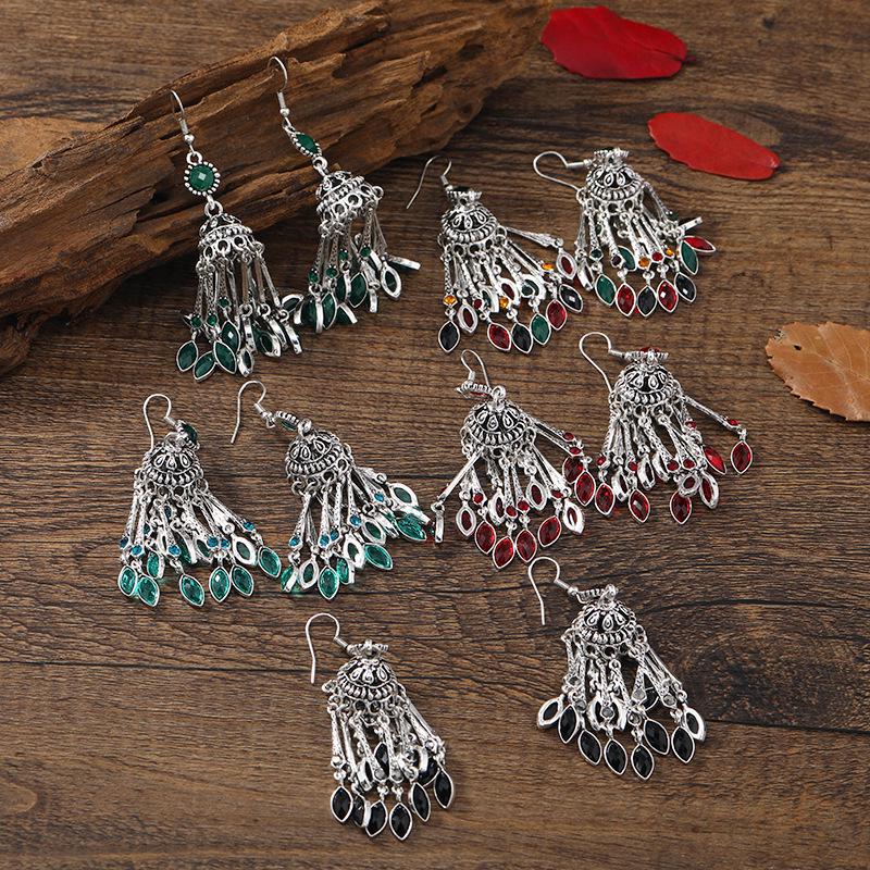 Bohemian Rhinestone Bell Tassel Earrings: Exotic Indian Ethnic Style