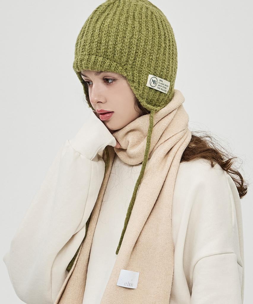 THE-ABON Mini Earflap Beanie Beige