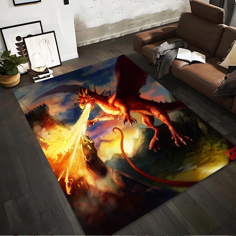 Fiery Dragon Attacking Castle with Scenic Background Fantasy Illustration Carpet Suitable for use as an anti-slip1 for1room and bedroom sofas 40x60cm( 15x23in )