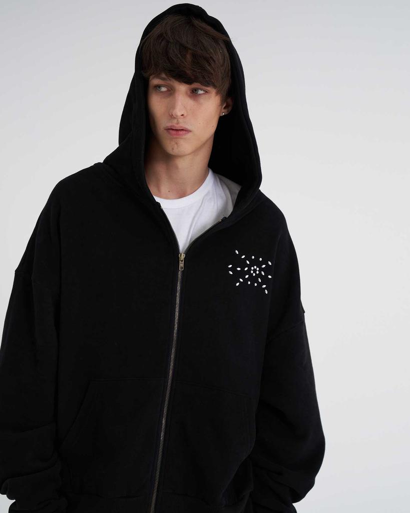 Tener Waterdrop Metal Point Double-Fleece Zip-Up Hoodie Black