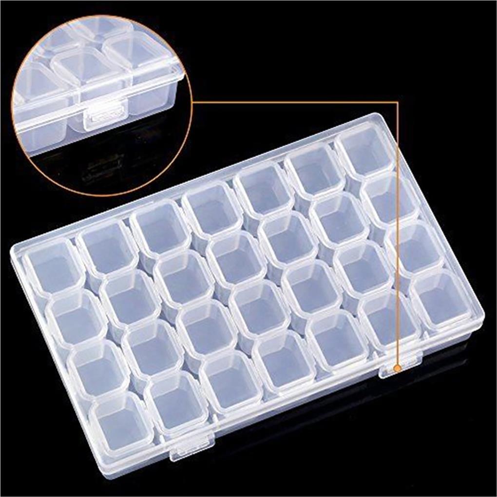 ABS Crystal Embroidery Storage Box Rectangular 28 Grid Adjustable Detachable Salon Manicure Rivet Container Case