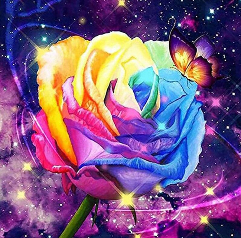 5D DIY diamantové malování květin a motýlů Plná vrtačka Barevné diamantové vyšívání Sada růžových křížových stehů Domácí dekorace dárek