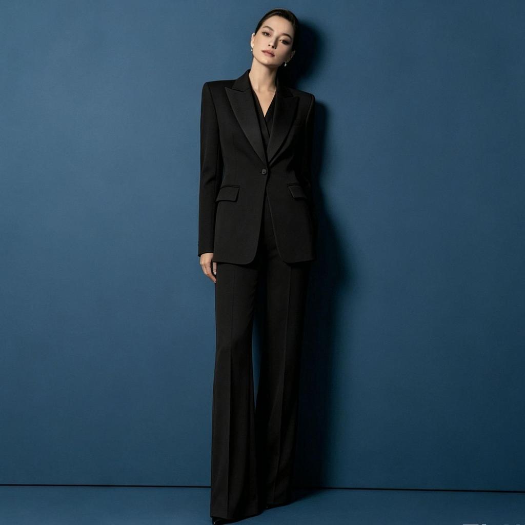Damen-Blazer und Weitbeinige Hosen Anzug Set Schlanke Passform Ein-Knopf-Jacke mit Spitzem Revers Elegante Formelle Outfits für Büroparty