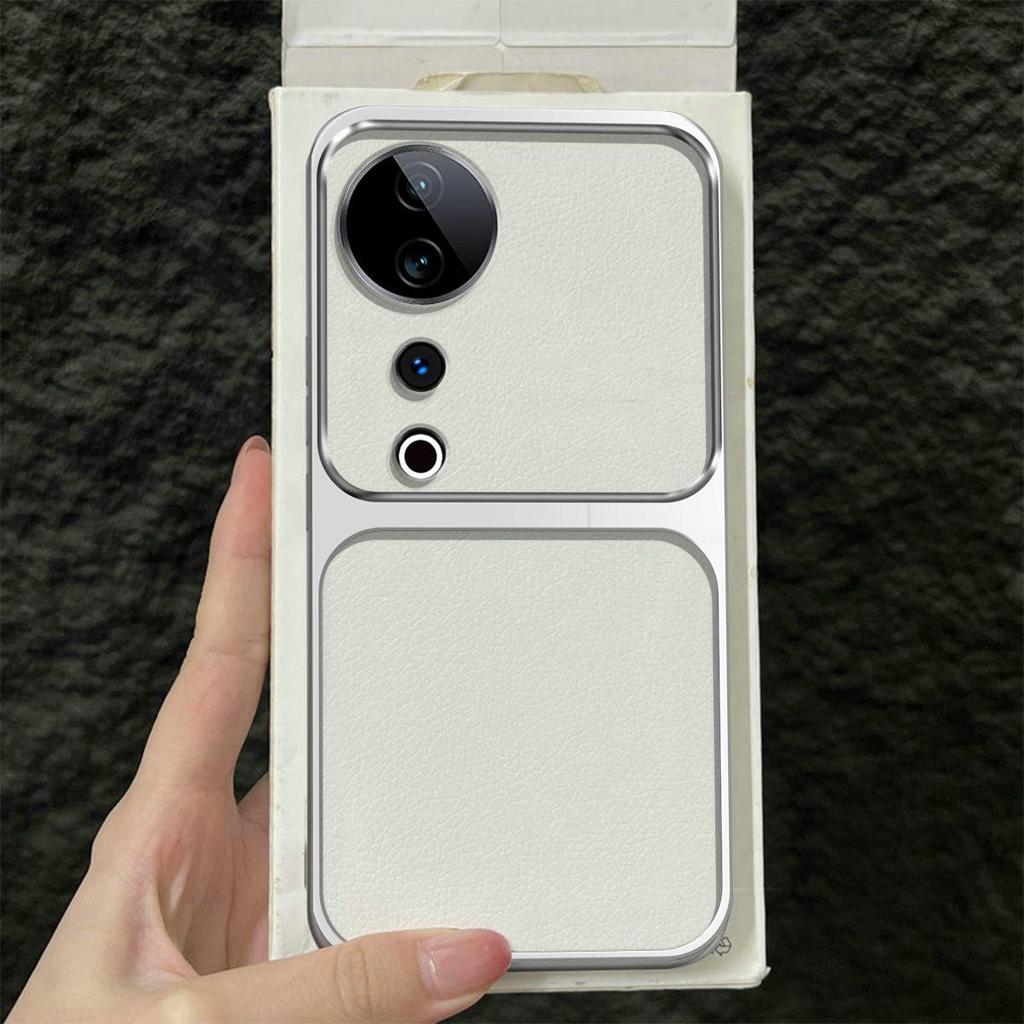Premium Executive Leather Case for Vivo V40 Pro Large Window Lens Protector Cover