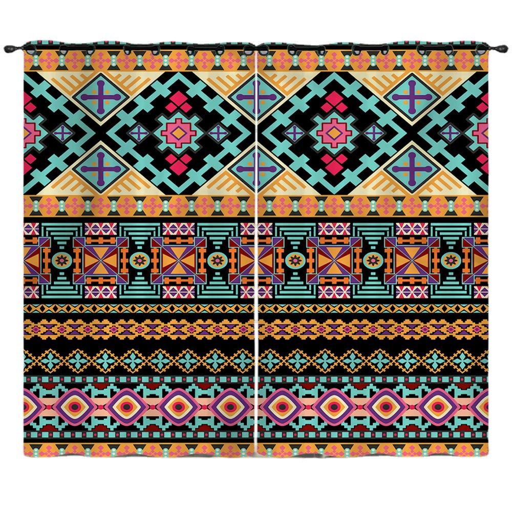 Curtain Ethnic Style 3D Digital Printing Blackout Curtain Punching