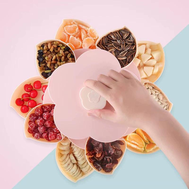 2-layer Petal-shaped Rotating Snack Box Candy Tray Food Storage Box Dried Fruit Storage Boxes Storages Wedding Melon Fruit Plate