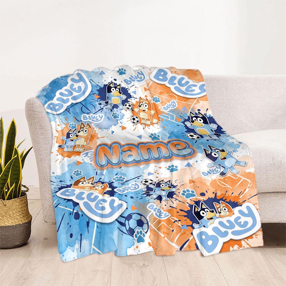 Blue Orange Friends Customize Text Blanket Lightweight Personalized Blanket Ultra-Soft Versatile for Office Livingroom Bedding Chair All-Season Use