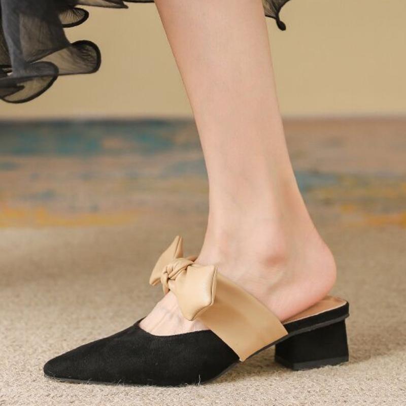 New Pointed Female Butterfly-Knot Women 2024 Slippers Casual Square Heel Loafers