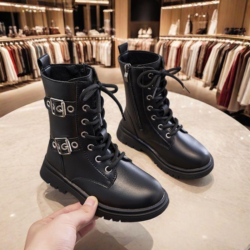 Autumn Children Short Boots   Girl  Comfortable Korean Solid Color Versatile Zip PU Leather Shoes Kids Ankle Boots