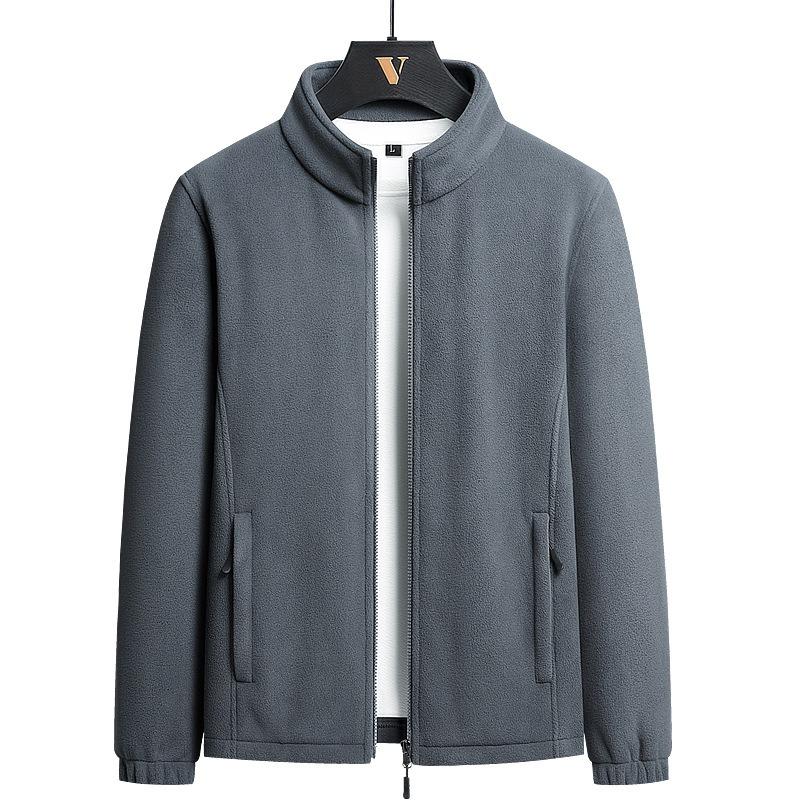 Men S Fleece Cardigan Jacket Stand Collar Casual Plus Size Spring Autumn