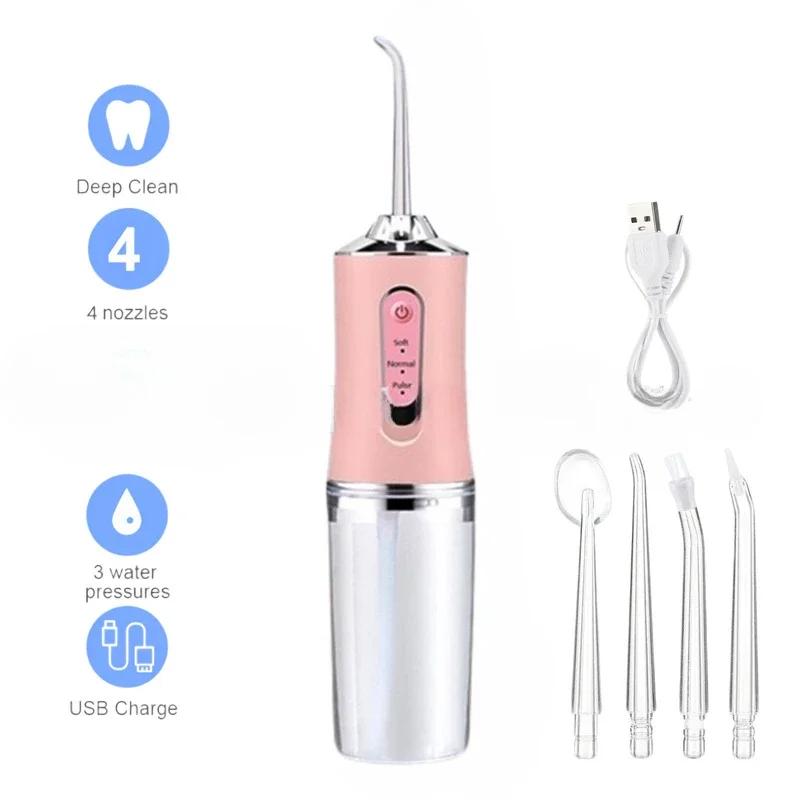 Oral Irrigator Water Flosser Portable 4 Jet Tips 220ml 3 Modes USB Rechargeable Teeth Cleaner Dental Flosser Toothpick