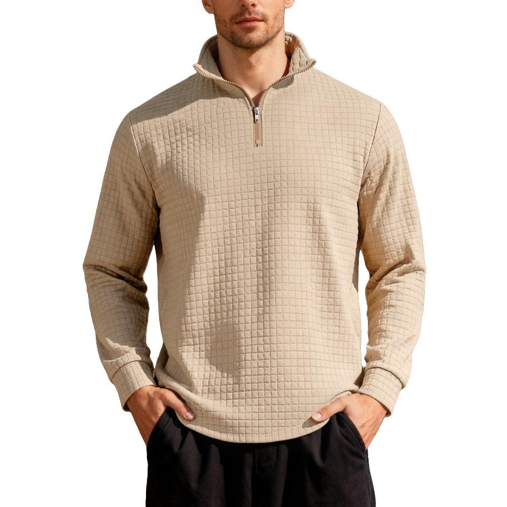 Autumn/Winter Business Casual Men's Loose-Fit Jacquard Half-Zip Sweatshirt with Small Check Collar