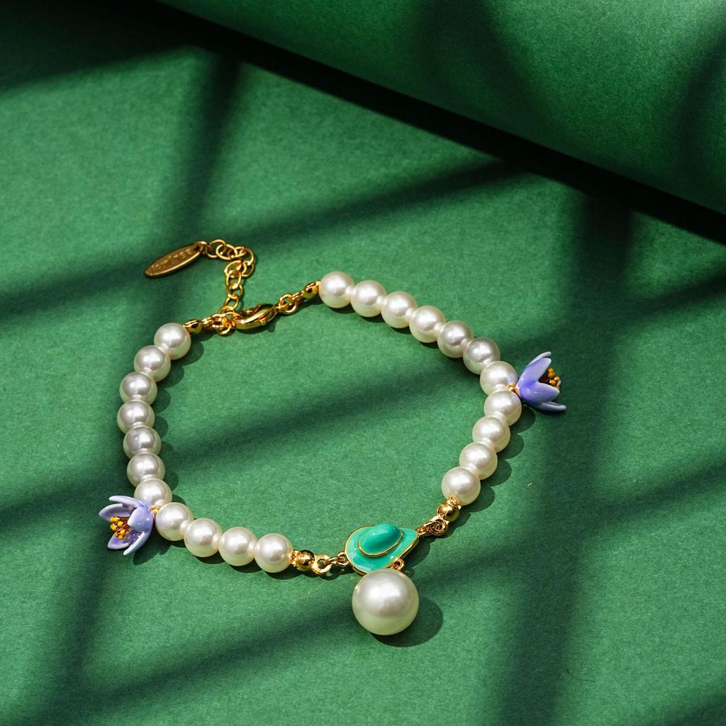 Exquisite Enamel Purple Flower Pearl Bracelet - Tulip-Themed Spring Accessory for Women