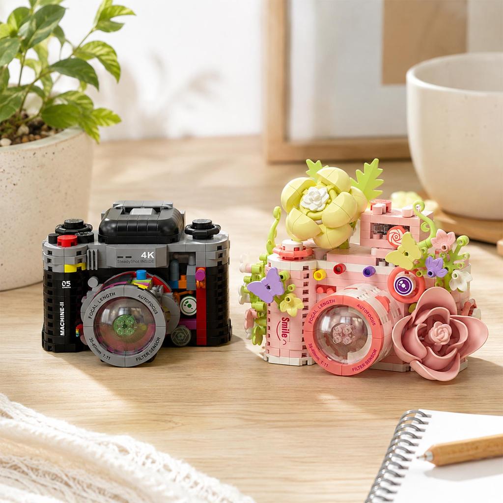 Building Camera Model Kit, Bricks DIY Assembly Camera Figurine for Display, Decorative Model Set for Adults