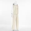 Retro Solid Color Round Neck Lace Up Sleeveless Top Sets Elegant High Waist Loose Wide Leg Pants Suit 2026 Summer Lady High Street Outfits