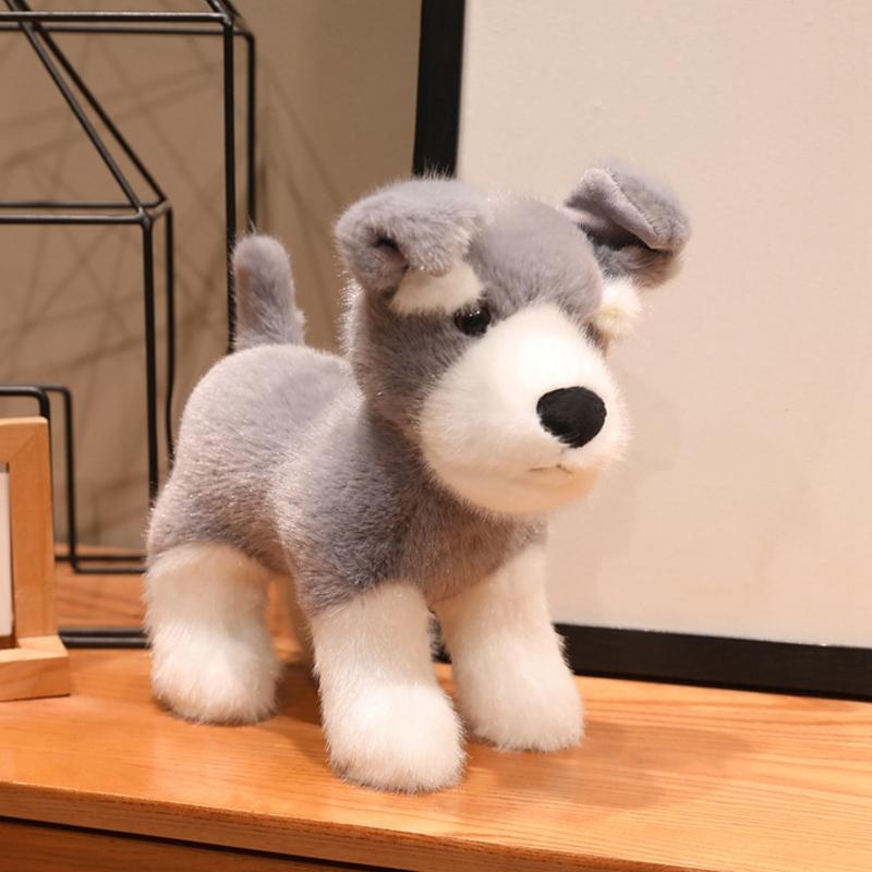 24Cm Cartoon Cute Schnauzer Plush Doll Brown White Grey Fold Dog Stuffed Animal Home Decoration Appease Gift For Children
