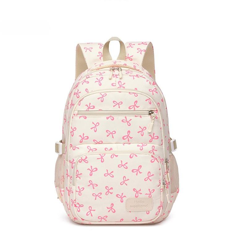 Set de Mochila de Nylon de 3 Piezas Linda Mochila Escolar con Estampado de Lazo para Niñas Mochila Grande con Bolso de Hombro Estuche para Lápices