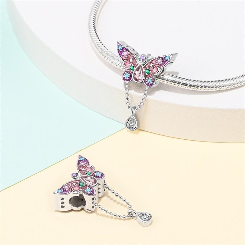 Springtime Copper Gem Butterfly Dragonfly Flowers Charms Pendant Fit Pandach Original Bracelets Diy Little Fresh Jewelry