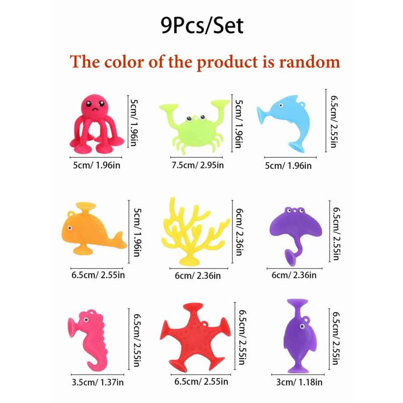 New 9pcs Suction Sticky Cup Kids Education Soft Building Blocks Versatile Ocean Animal Puppet Bath Sensory Toy for Baby Gift