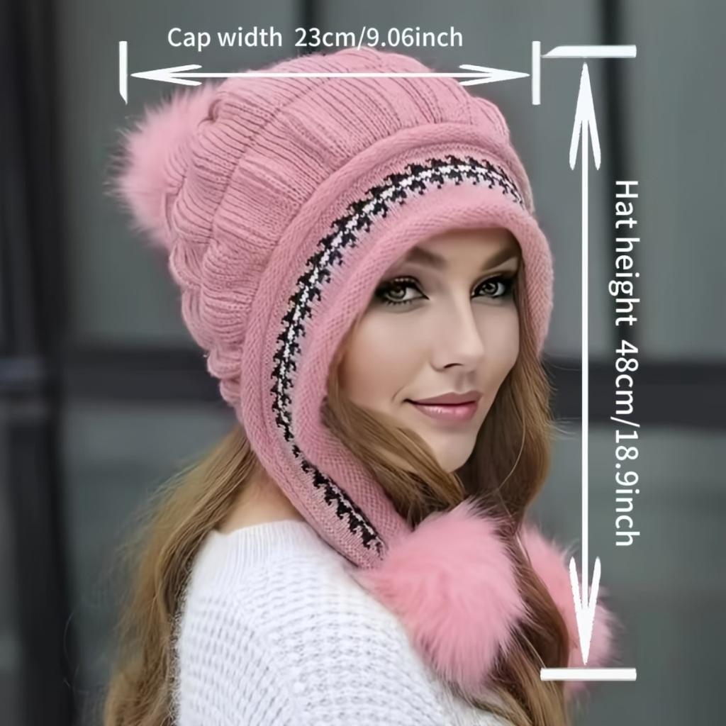 Fantasy Wool Knitted Hat with Earmuffs, Elastic Acrylic Fabric, Adjustable Brim, Storage Bag, Hand Wash or Dry Clean