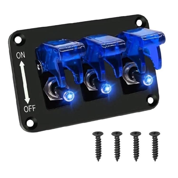 3 Gang Rockers Toggle Switch Panel with 20A 12V 24V Lighted ON Off Switch Car