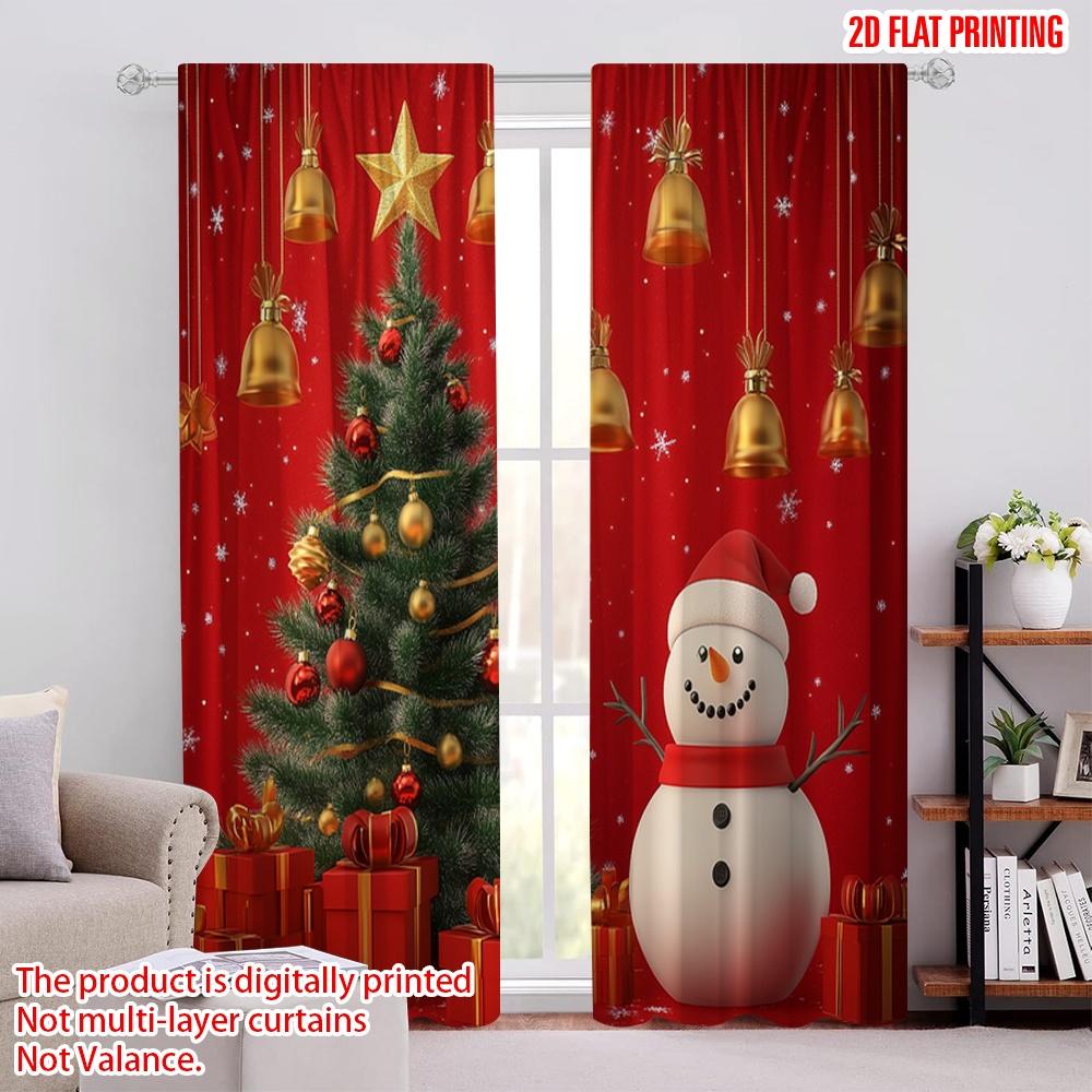 

2pcs 2D plane printing Curtain Popular Christmas Tree Snowman Bells (3) Durable 100% Polyester Fabric (without rod) Decorations 100*130 Rod Pocket 1pcs
