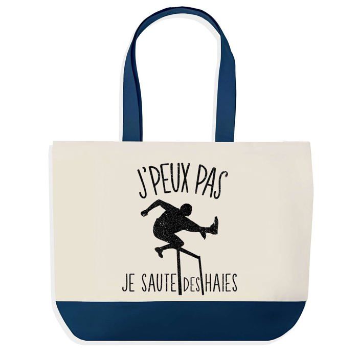 Sac shopping - PLANETEE - 'J'peux pas Saute de Haies' fond bleu - Coton 40x45 cm - Grand format - Fabriqué en France