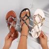 Plus-size Bohemian Style Fashionable and Versatile Strappy Flat Sandals for Women, New Style with Elastic Back Slip-on Design.