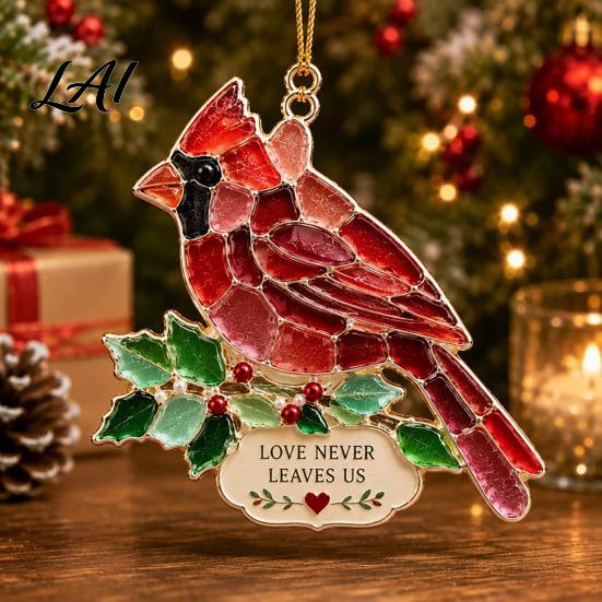 Memorial Ornaments for Christmas Handmade Sea Glass Ornament Mosaic Angel/Heart/Red Bird/Tree Hanging Coastal Tree Decoration with Sentimental Text,