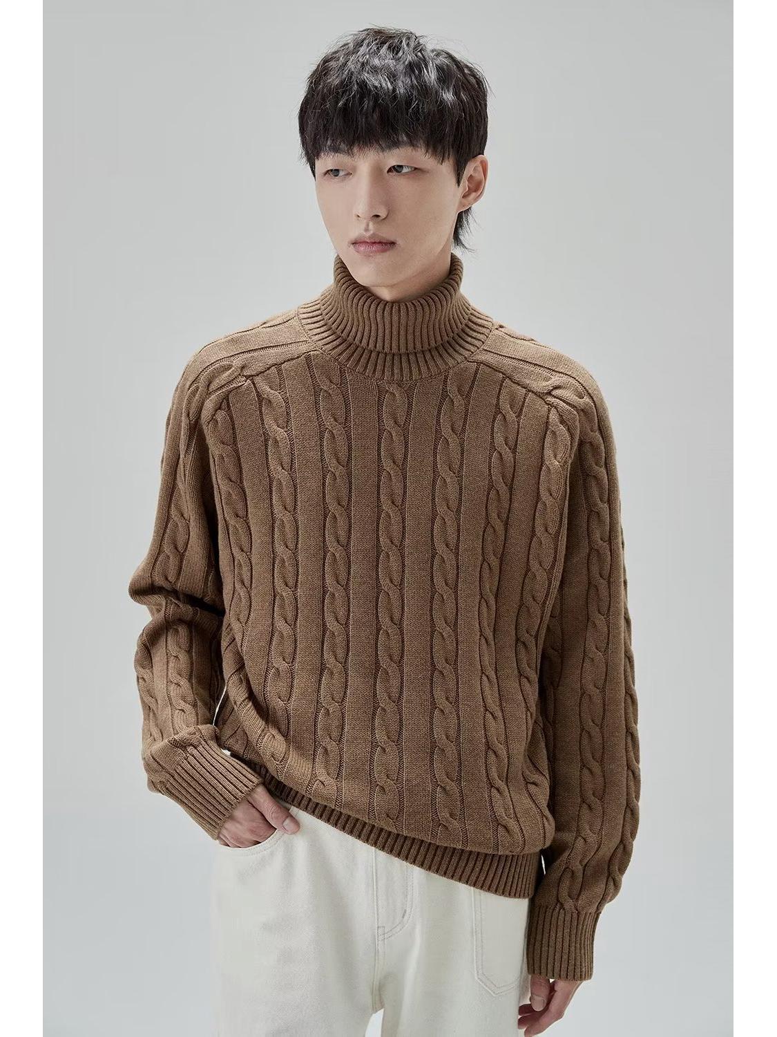 

Мужской свитер-водолазка из плотной смешанной ткани с переплетенными нитями - Осень/Зима, свободный крой с плечами-седлами 3XL коричневый