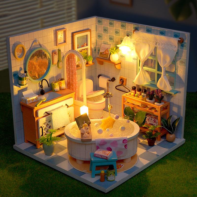 DIY Wooden Miniature Model Kit Convenience Stores Casa 3D Puzzle Doll Houses With Furniture Lights for Friends Birthday Gifts