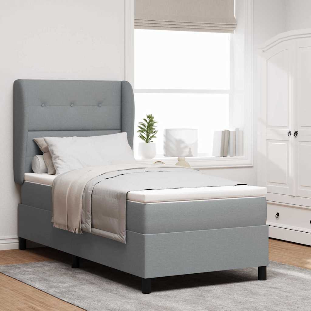 Box Spring Bed with Headboard Light Gray 100 x 200 cm Fabric