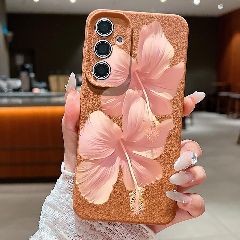Pink Hibiscus Flower Pattern Case For Samsung Galaxy S26 S25 S24 Ultra S23 S22 S21 FE A54 A15 A35 A55 A16 A26 A36 A56 A17 A37 A57 5G Funda