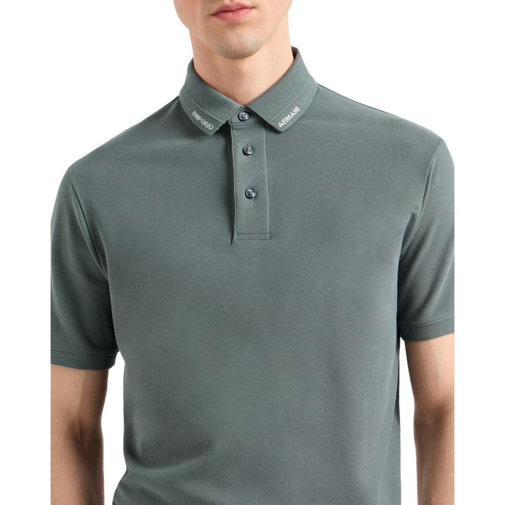 Emporio Armani Solid Color Jacquard Logo Short Sleeve Polo Shirt Men tops Green EM001081-AF10497-U9083