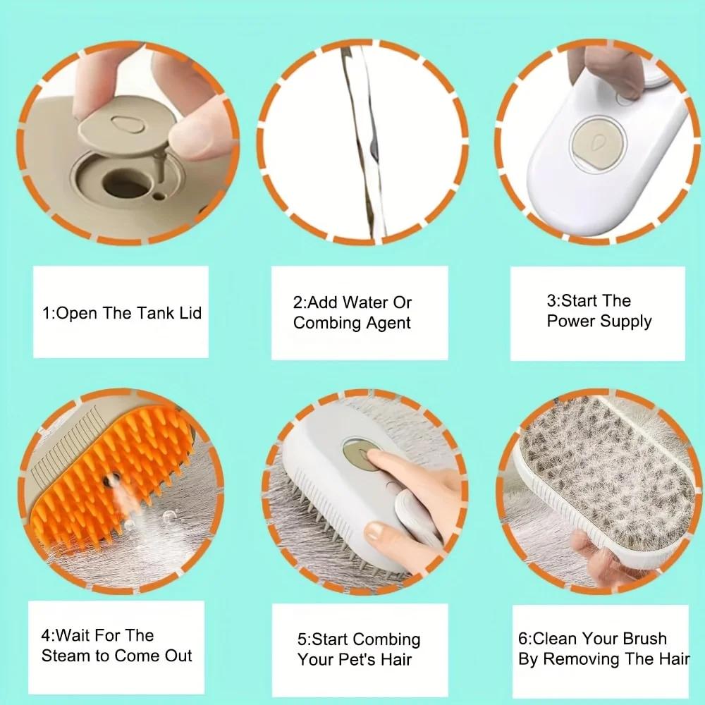 Pet Steam Hair Removal Brush, 3 In 1 Cat Steam Brush, Cat/Dog Bath Brush, Pet Cleaning Good Helper