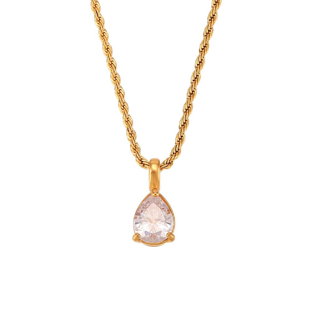 Rz Vintage Non-Tarnish Snake Chain Cross Water Drop Pendant Necklace Stainless Steel 18K Gold Plated Birthstone Women's