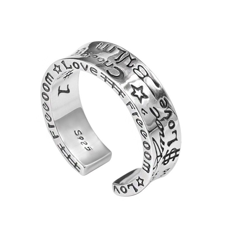 

GRGR Free Sterling Silver Hip-Hop Graffiti Ring Open Ring