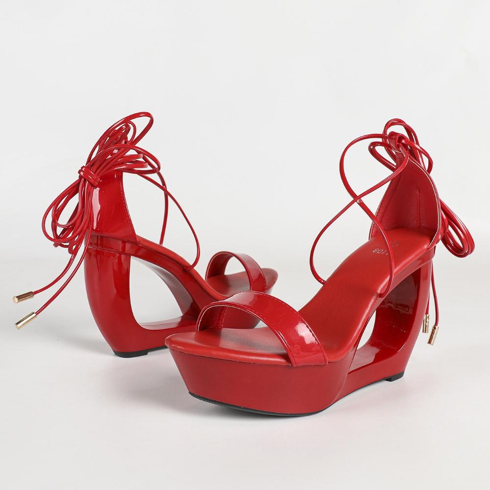 

11cm 2026 Summer Women Lace Up Sandals, European Bandage High Heels, Sexy Party Nightclub Casual Shoes LFD-1107WG-Q5 43 червоний