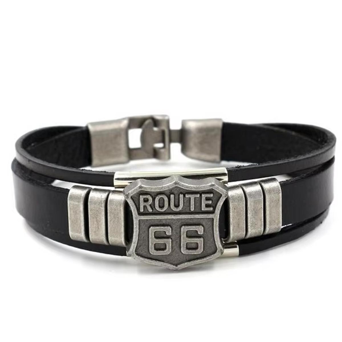 

Trendy American Route 66 Design Pattern Bracelet Men s Bracelet Metal Multilayer PU Leather Bracelet Accessories New Party ASL70307