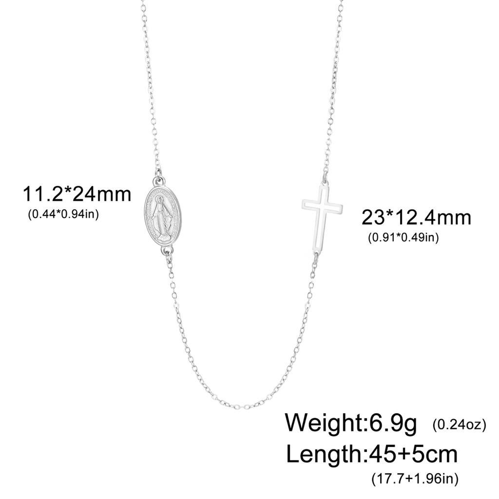EUEAVAN Virgin Mary Cross Pendant Necklace for Women Holy Mother Maria Necklaces Stainless Steel Christian Amulet Jewelry Gift
