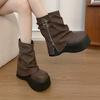 Fashion Autumn Winter Chunky Thick Sole Women Pipe Ankle Boots Designer Belt Buckle Platform Heel Shoes Modern Short Botas Para Mujer