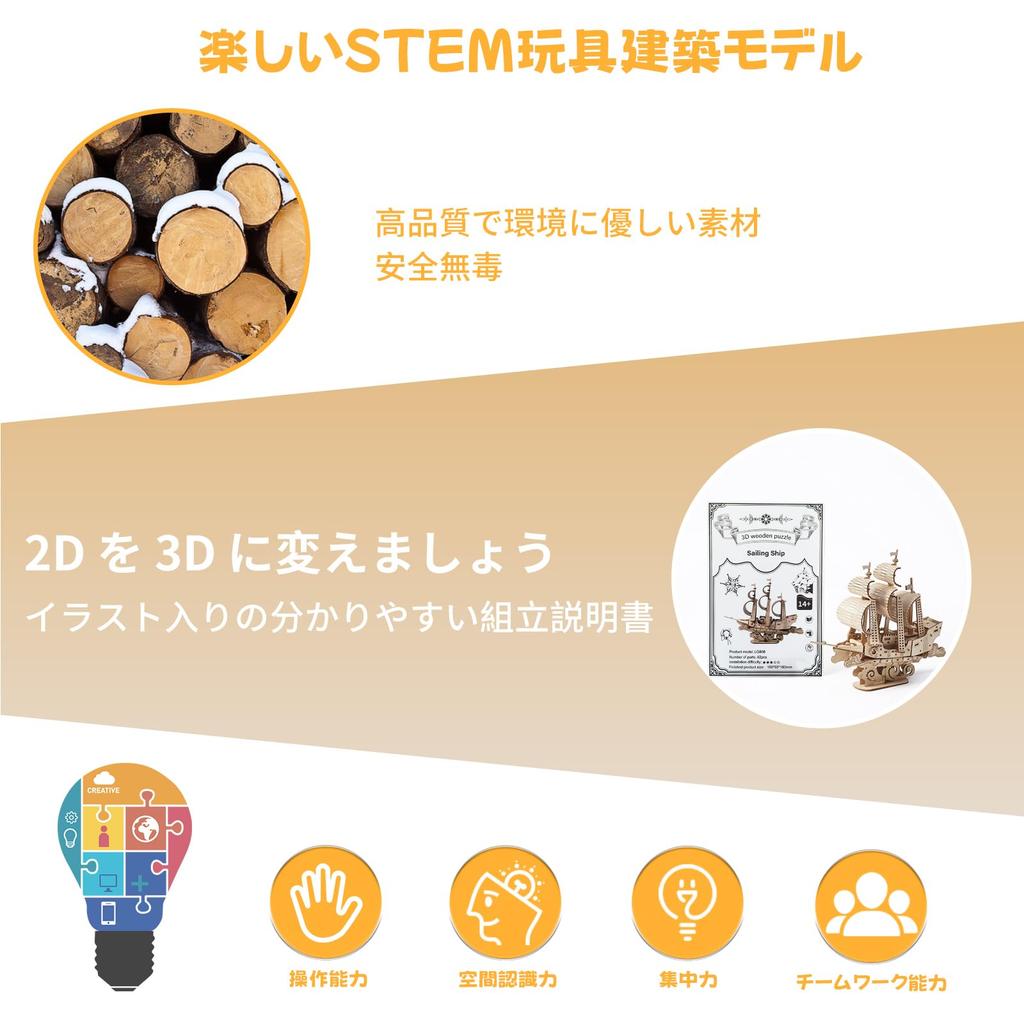 Hallisun 3D Holz Bausatz 3D Beweglich Mechanisch Mechanisch Vintage Haus Geburtstag Japanische Anleitung Enthalten Puzzle, Schiff, Basteln, DIY, Spielzeug,