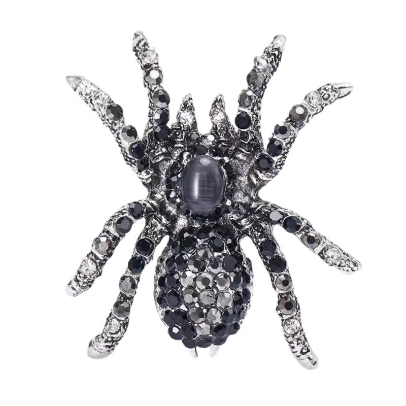 Sparkling Crystal Spiders Pin Jewelry Statement Rhinestones Encrusted Spiders Brooch Ornament Trendy Lapel Pin Accessory