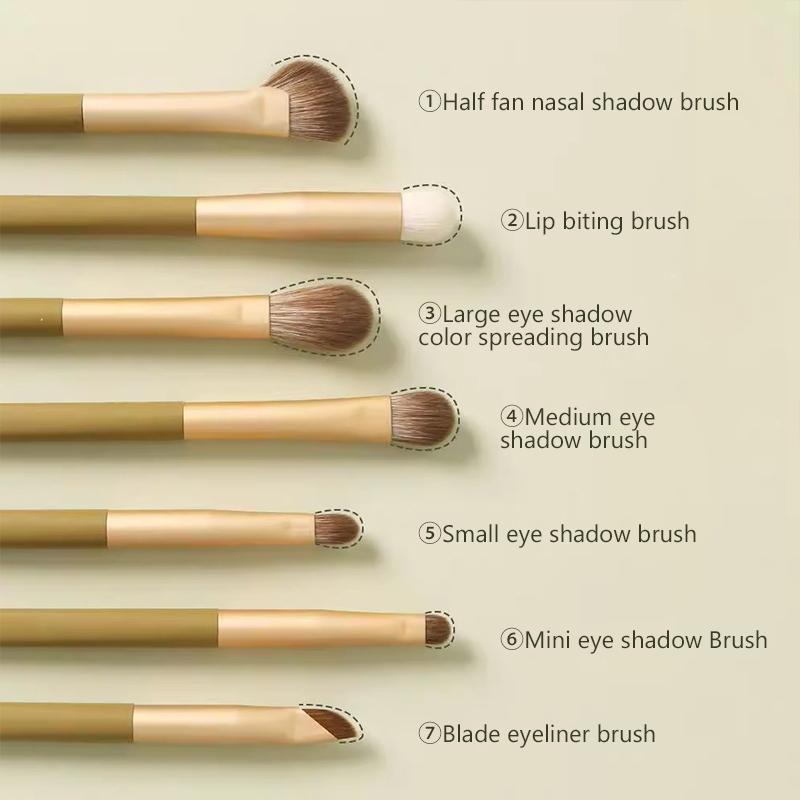 7Pcs Natural Eye Makeup Brushes Set Detail Eyeshadow Brush Makeup Brush Green Ultra Soft Eyeshadow Eyeliner Makeup Tool
