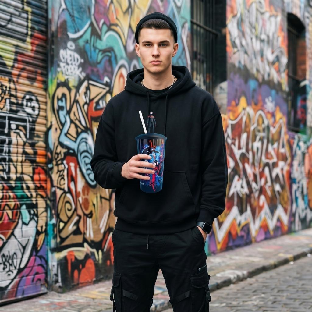 Plastic Tumbler Cup with Lid and Straw Featuring Spider-Man Design with Removable Figure on Top for Cold Beverages Reusable Drinkware