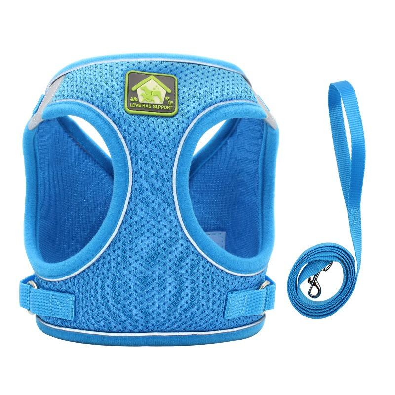 Breathable Mesh Reflective Dog Harness with Matching Traction Rope Adjustable Vest Chest Strap for Small Puppies Teddy Bichon Walking Supplies