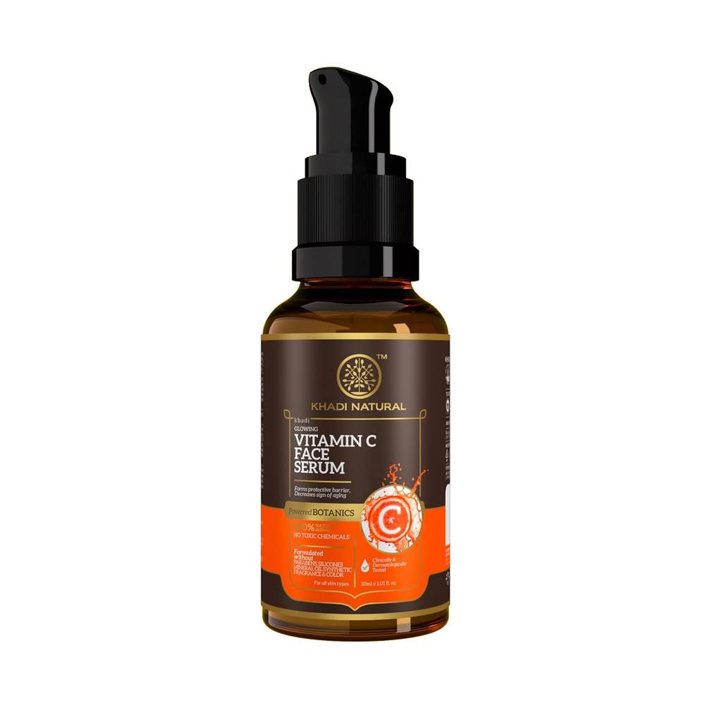 Khadi Natural Vitamin C Face Serum Brightening Hydrating Skin Care For Fine Lines Wrinkles Dull Skin All Skin Types 30 ml