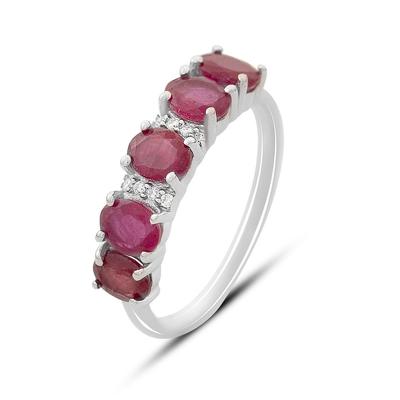 Silver Ring with Natural Ruby 2.637ct, Cubic Zirconia, Weight of the Product 2.19 G (2165187)